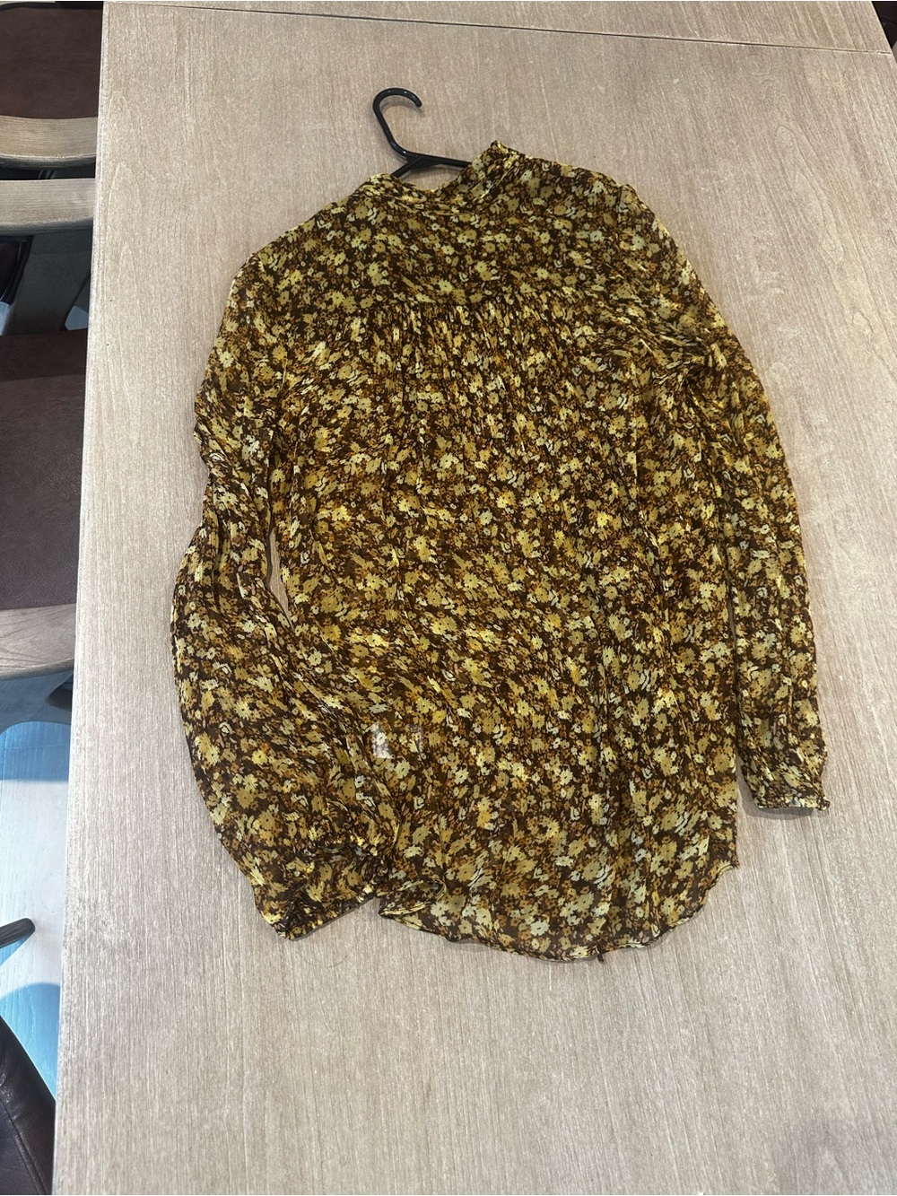 Shona Joy Mustard and Brown Floral Pleated Blouse - Picture 3 of 4